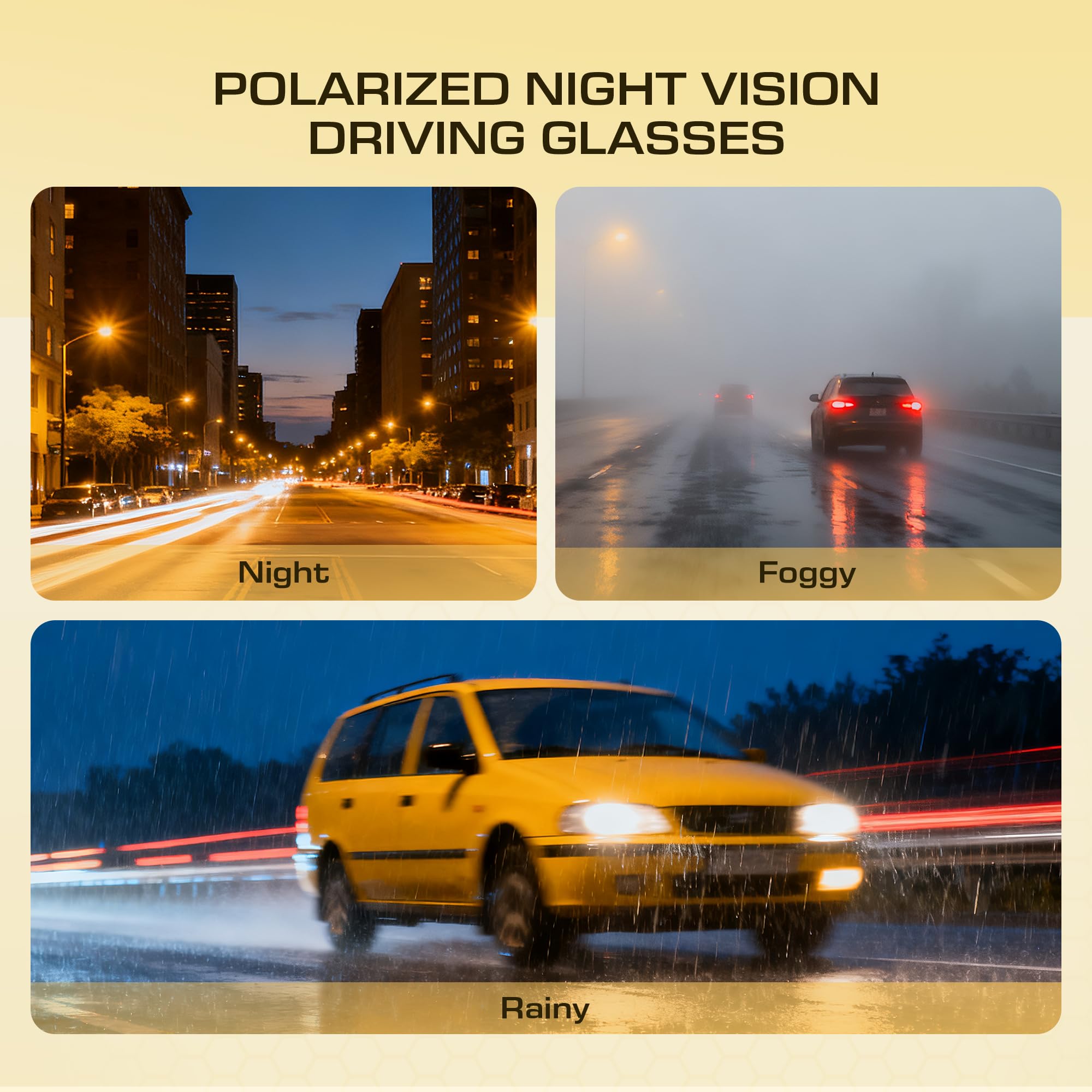 Kunchu flat-black frame night-driving glasses offer glare protection with a sleek everyday look