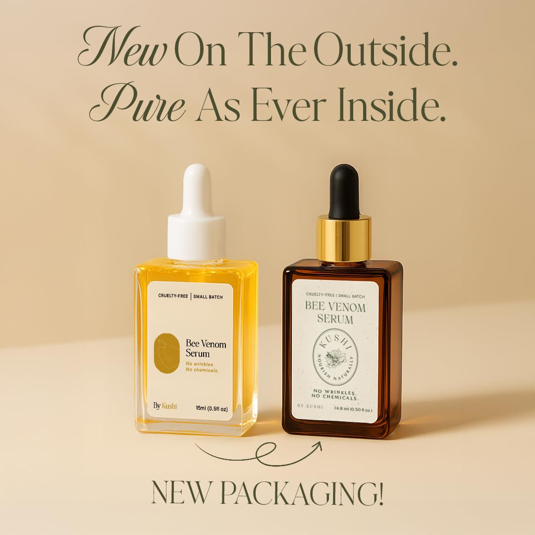KUSHI Bee Venom Serum and Manuka honey detail highlighting nourishing ingredients.