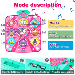 Kusntin Unicorn Dance Mat adjustable volume for kid-friendly sound