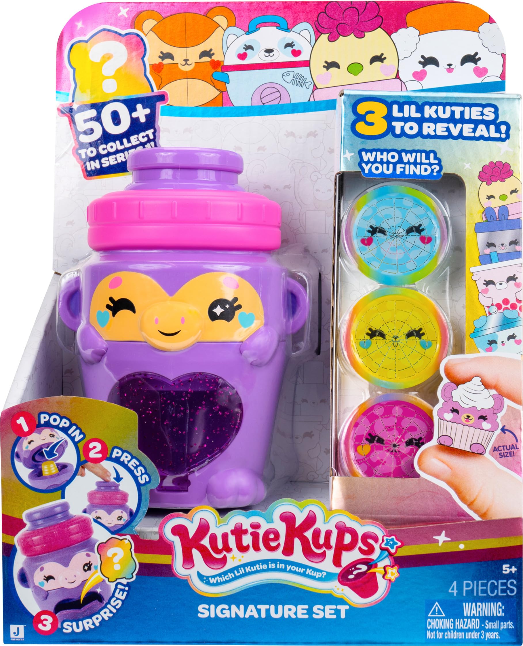 Kutie Kups purple water bottle monkey viewed for on-the-go play and color pop.