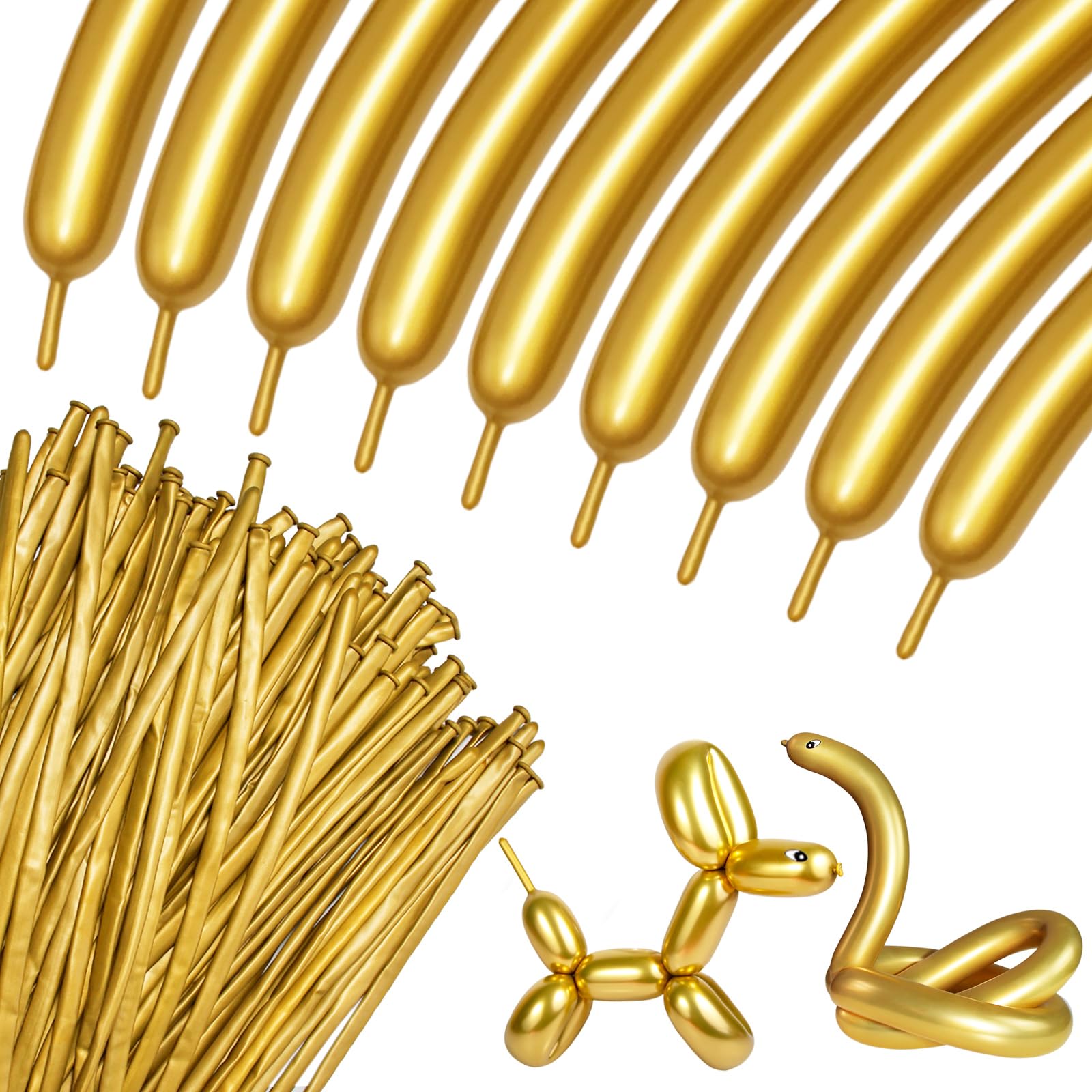 KUULBELA gold long twist balloons ready for animal sculptures and party décor