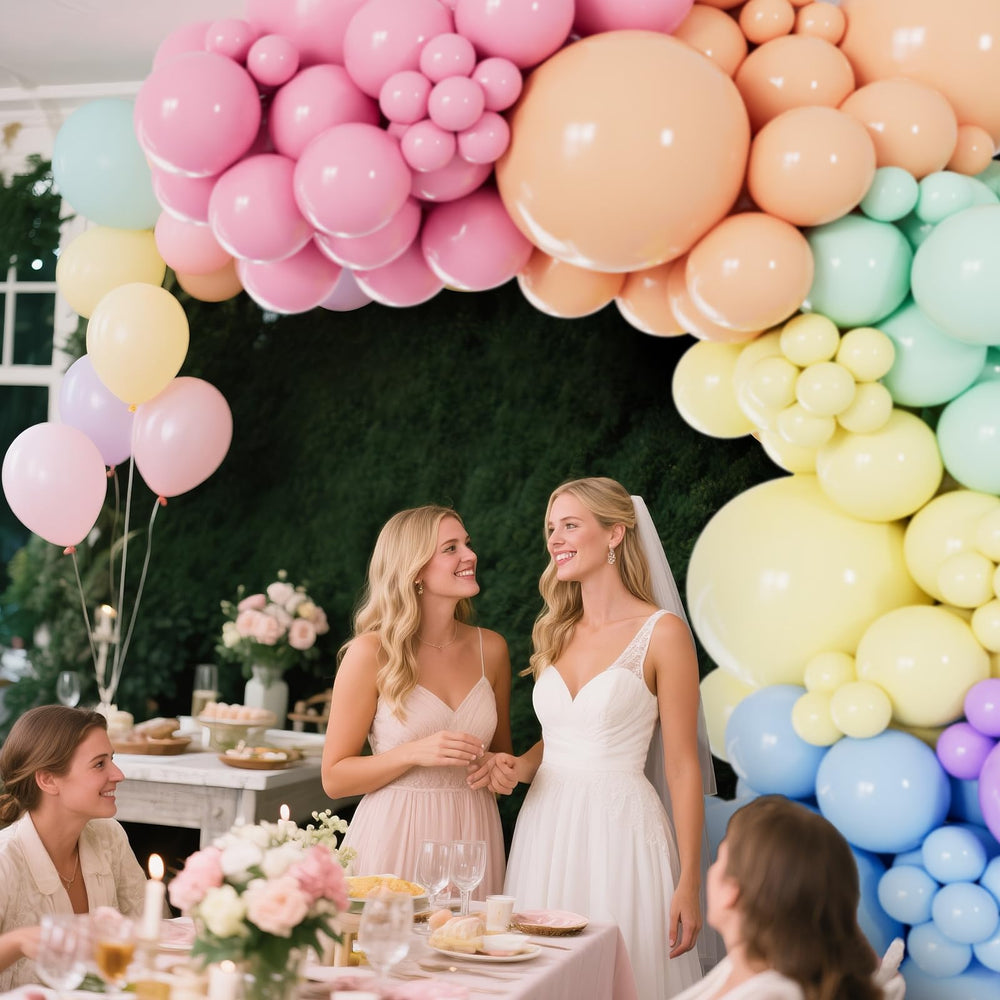KUULBELA pastel rainbow arch displayed as a hanging backdrop for party