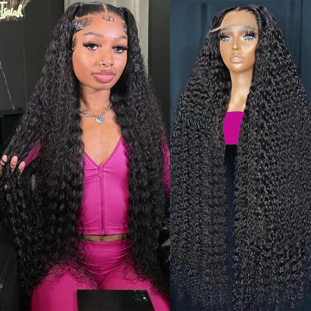 KVFCT deep wave lace front wig 13x6 top view showing a natural-looking hairline.