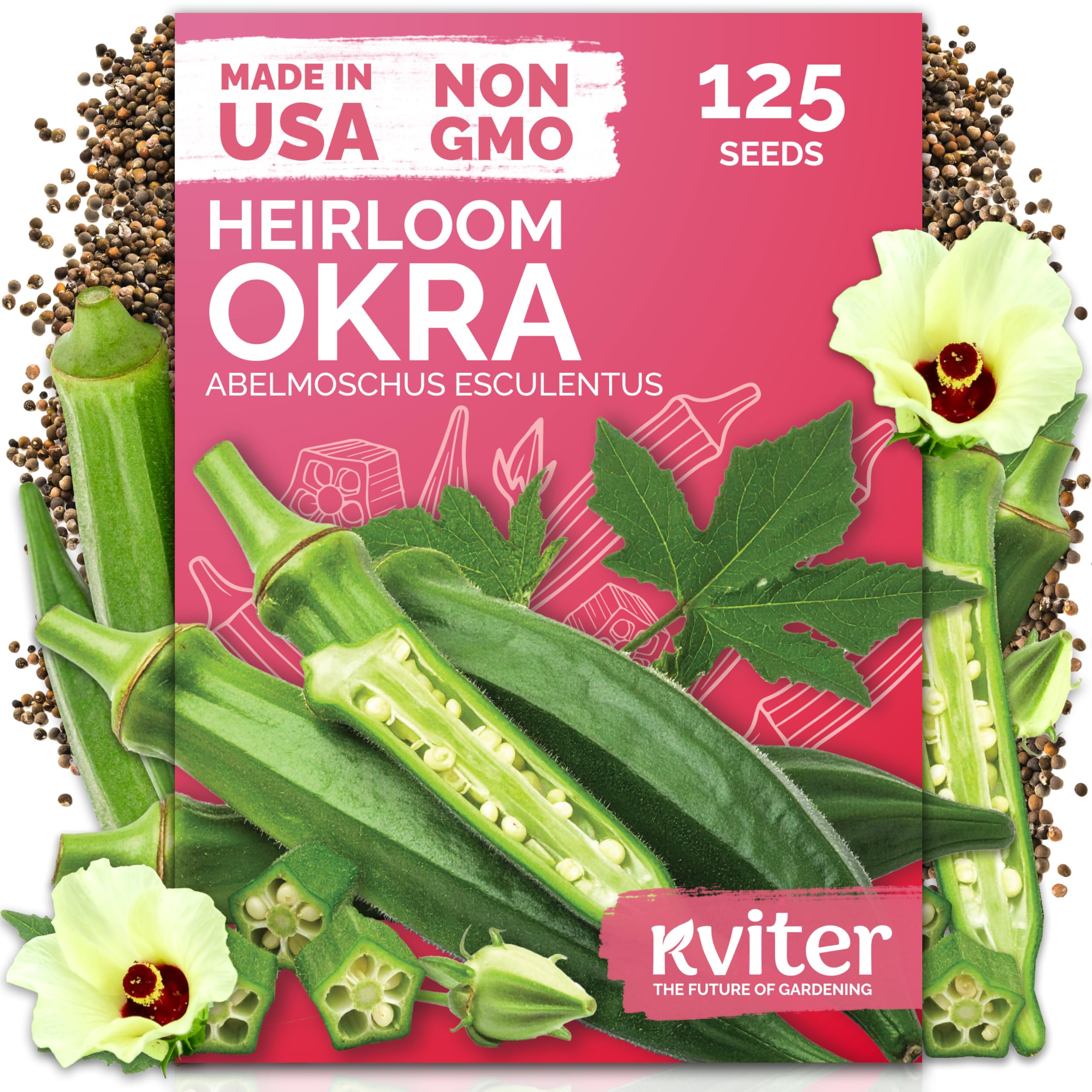 KVITER 125 Clemson Spineless okra seeds packet ready for warm soil planting