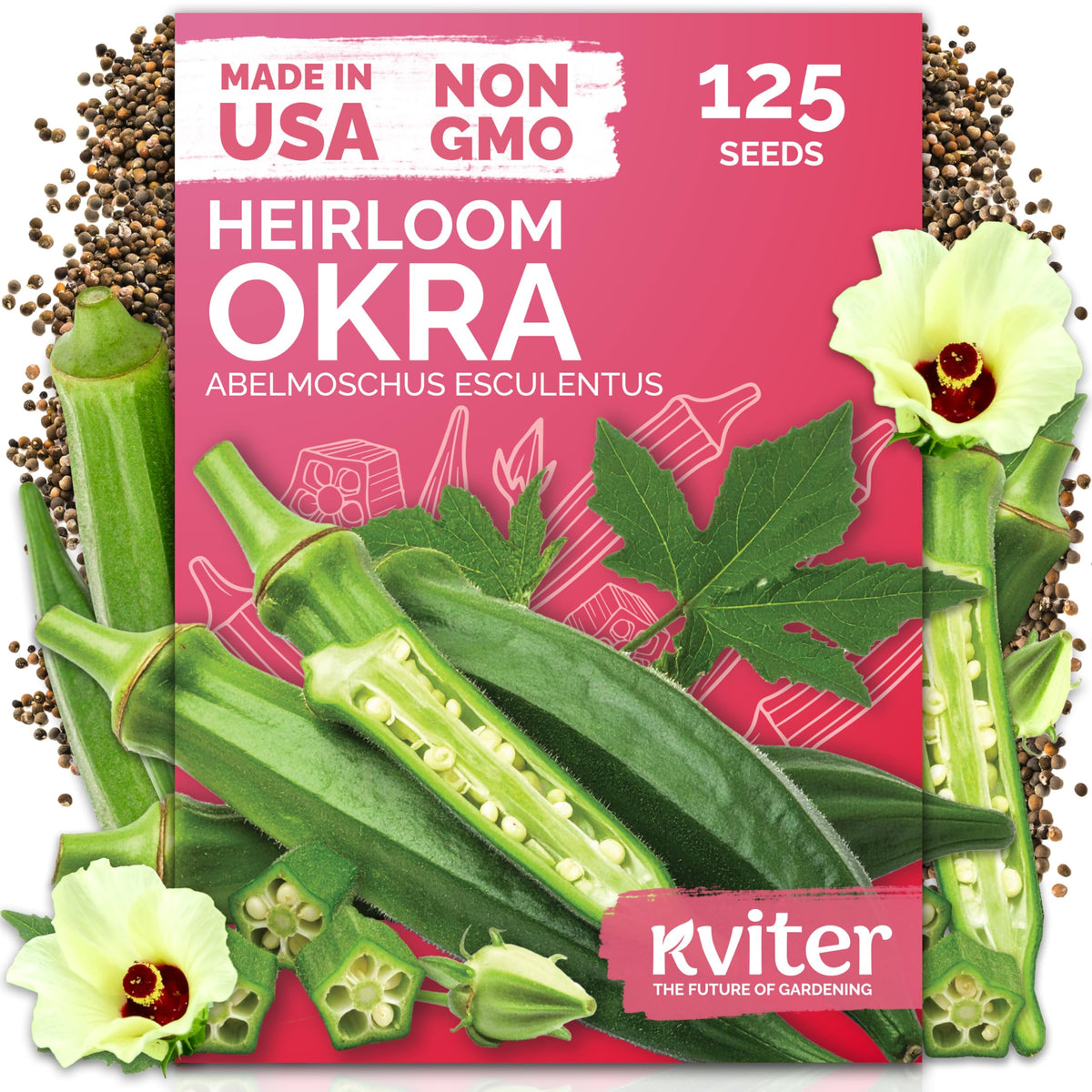 KVITER 125 Clemson Spineless okra seeds packet ready for warm soil planting