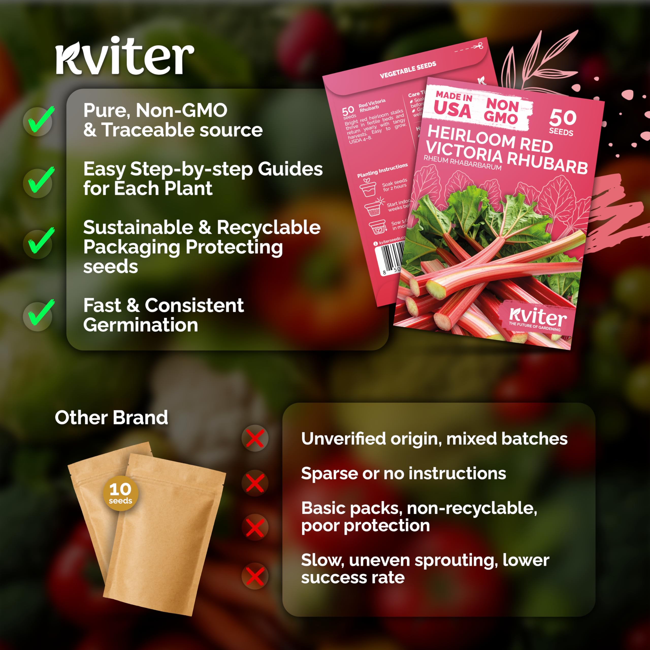 KVITER Red Victoria rhubarb stalks showcasing bright color for culinary use.