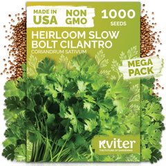 KVITER Slow Bolt Cilantro seeds packaging displayed for organized herb planning
