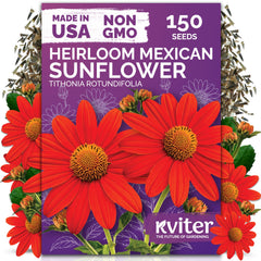 KVITER Tithonia seeds packet front for fast planting and quick garden color.