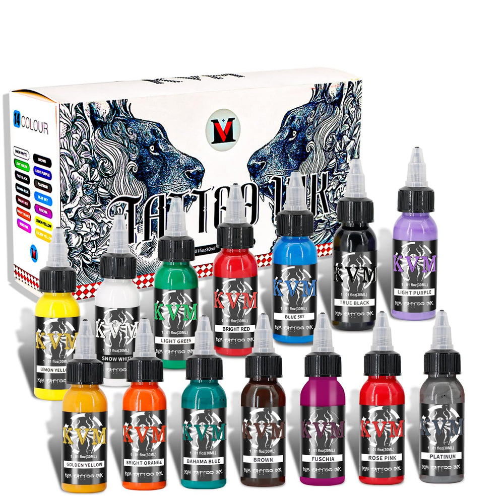 KVM Tattoo Ink Set 14 Colors front view for precise work