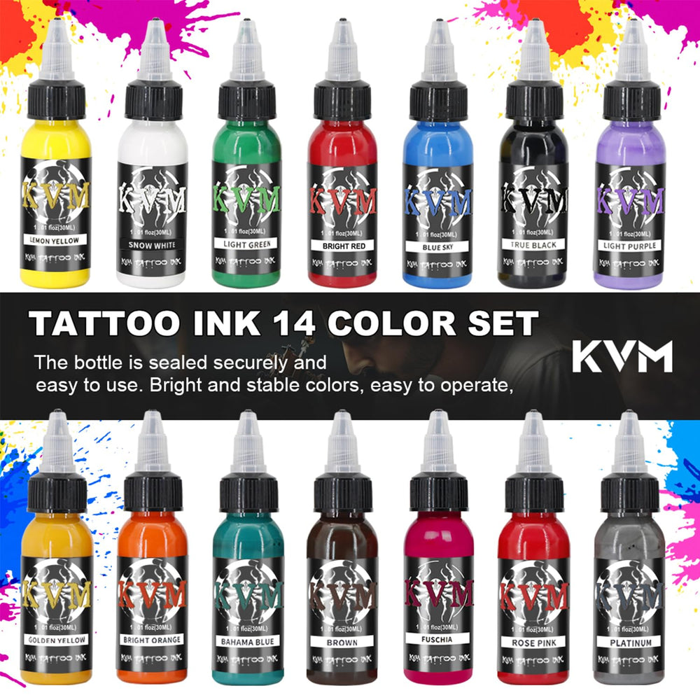 KVM Tattoo Ink Set bottle label closeup shows quality