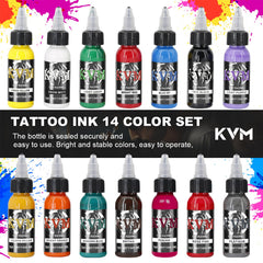 KVM Tattoo Ink Set bottle label closeup shows quality