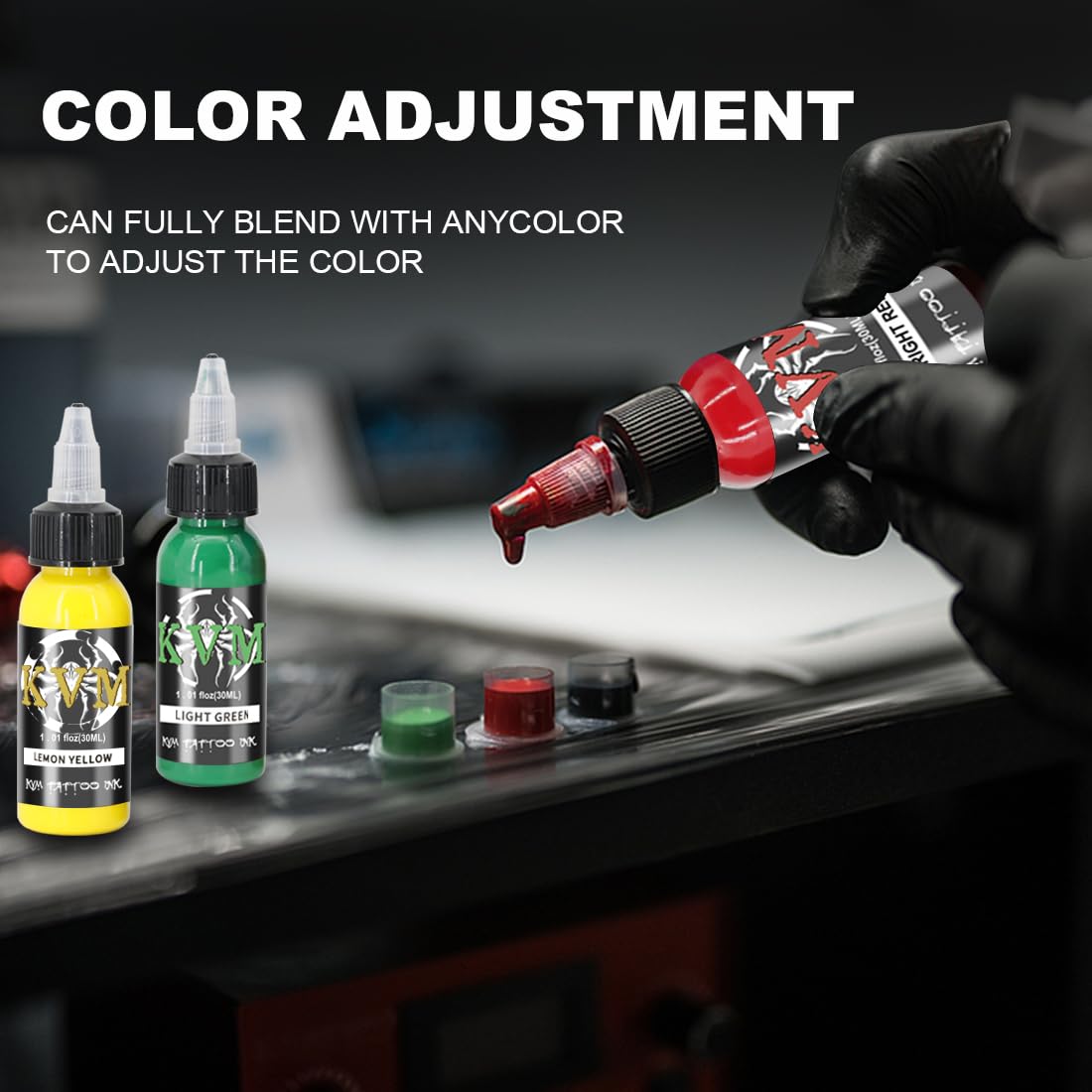 KVM Tattoo Ink Set studio desk setup ready-to-use for professionals
