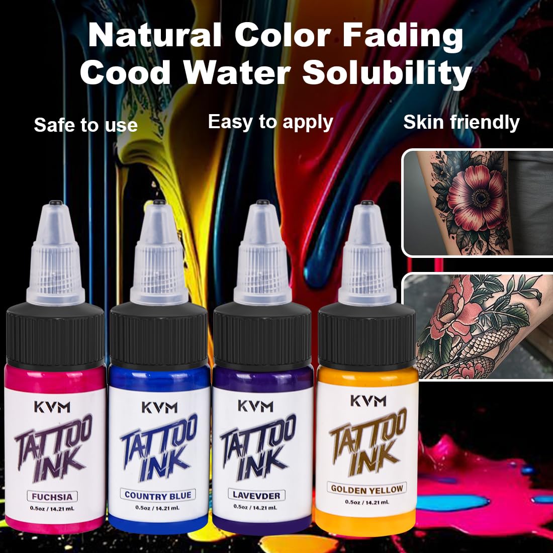 KVM Tattoo Ink true-to-life hues stay bright after healing.