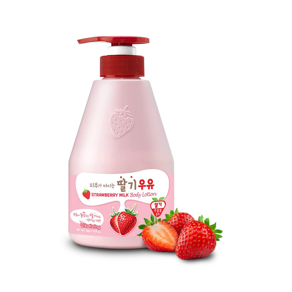 Kwailnara Strawberry Milk Lotion bottle showing lightweight hydration for daily use