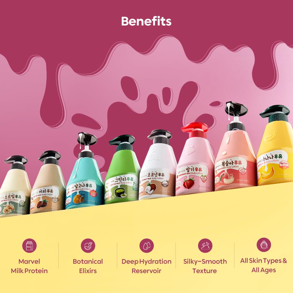 Kwailnara Strawberry Milk Lotion texture close-up highlights silky non-greasy finish