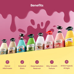Kwailnara Strawberry Milk Lotion texture close-up highlights silky non-greasy finish