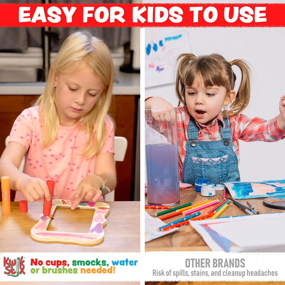 Kwik Stix washable formula cleans from hands and clothes.