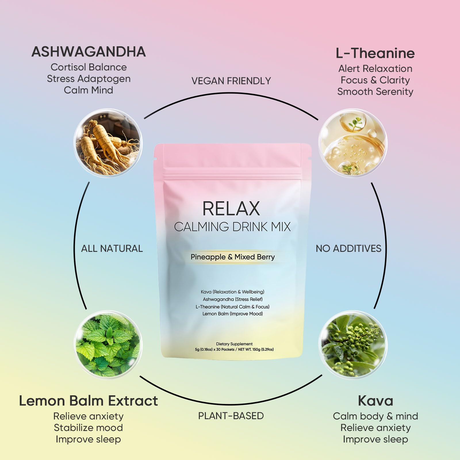 KXVUDE Relax Calming Drink packets on display with two flavors