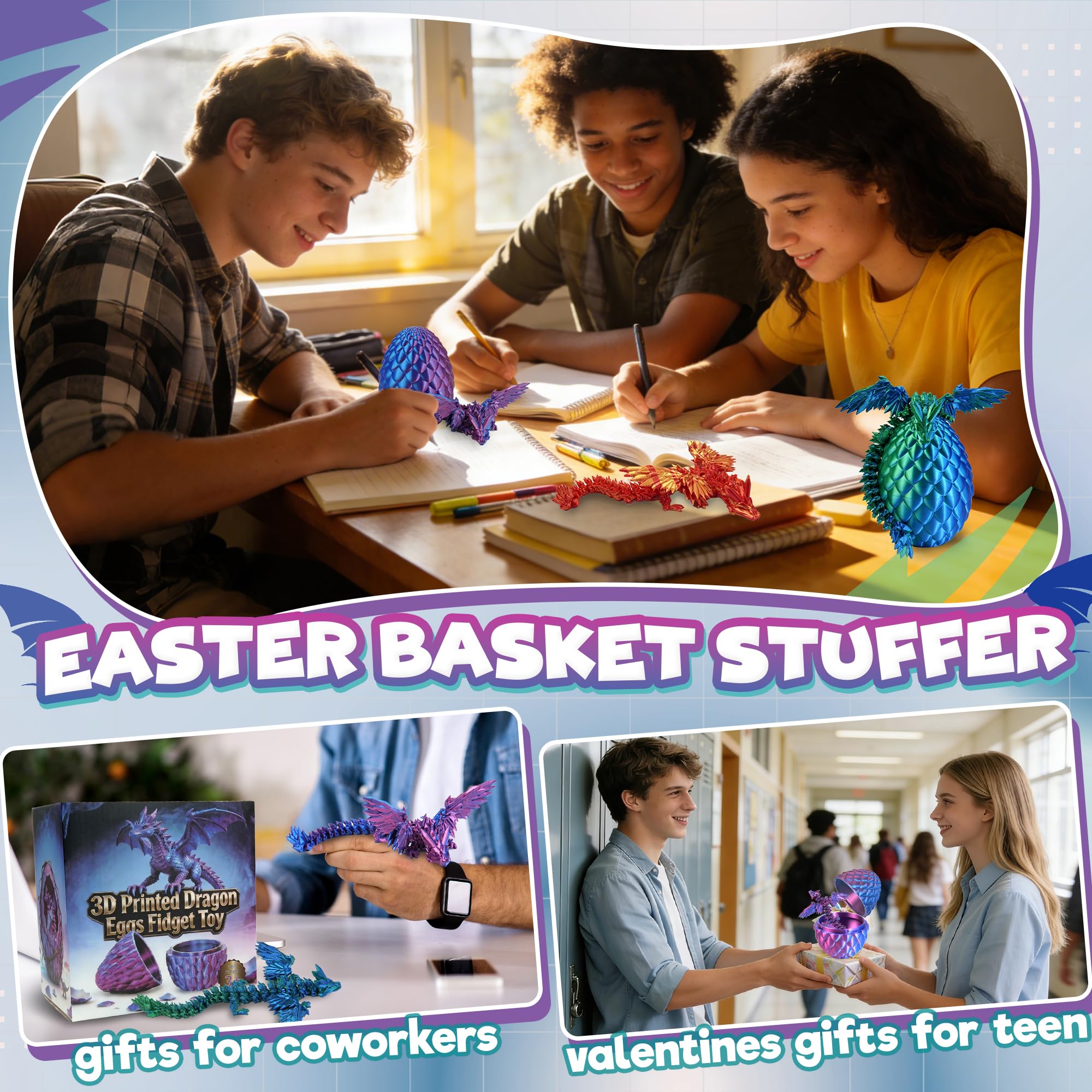 Kyerivs 4-piece dragon egg set perfect as Easter basket fillers and gifts.