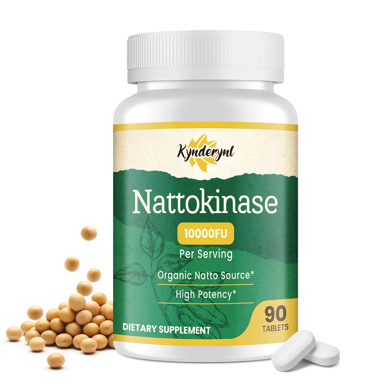 Kynderynl nattokinase tablet close-up with enteric coating for targeted intestinal release.