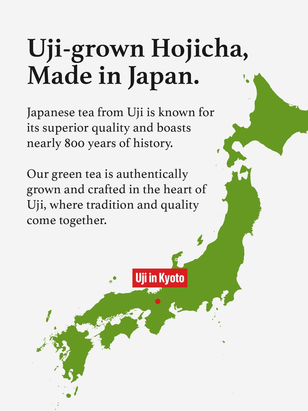 KYOHAYASHIYA Hojicha label detail emphasizes allergen-free quality.