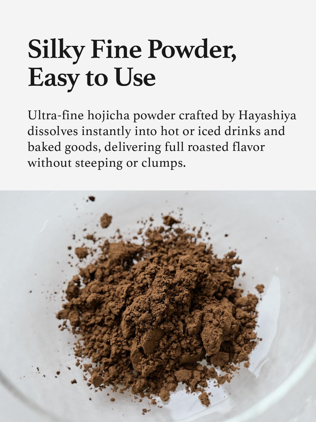 KYOHAYASHIYA Hojicha powder packaging front shows ingredients and allergen-free claim.