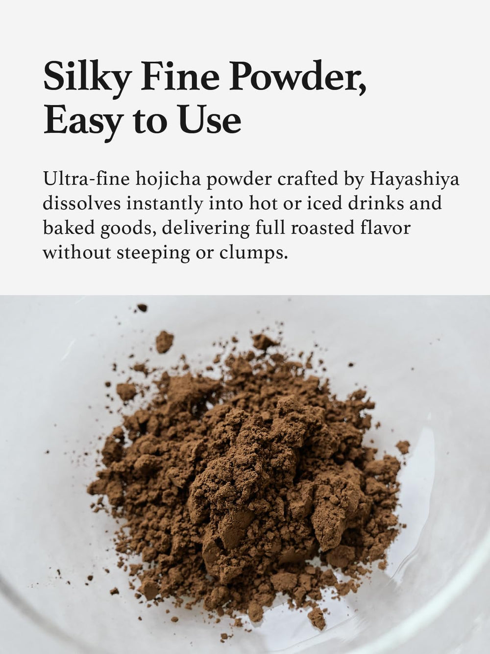 KYOHAYASHIYA Hojicha powder packaging front shows ingredients and allergen-free claim.