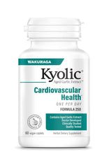 Kyolic Aged Garlic Extract 250 bottle close-up highlighting label for daily cardiovascular support.