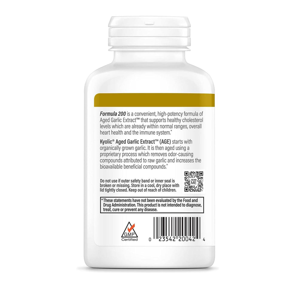 Close-up of Kyolic Aged Garlic Extract Formula 200 capsules for easy daily dosing.