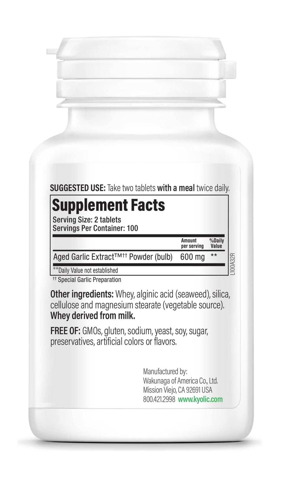 Kyolic Formula 100 capsules in bottle highlighting convenient cardio health supplementation.