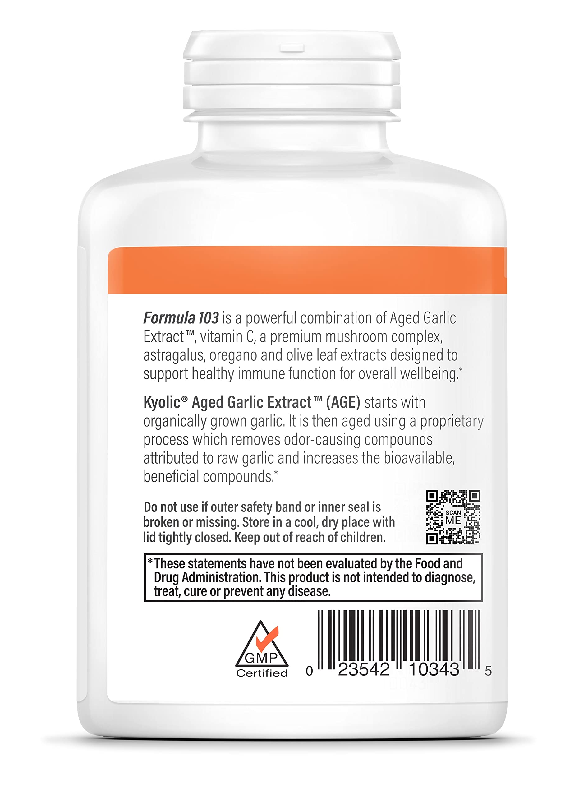 Kyolic Formula 103 premium mushroom complex on label for wellness