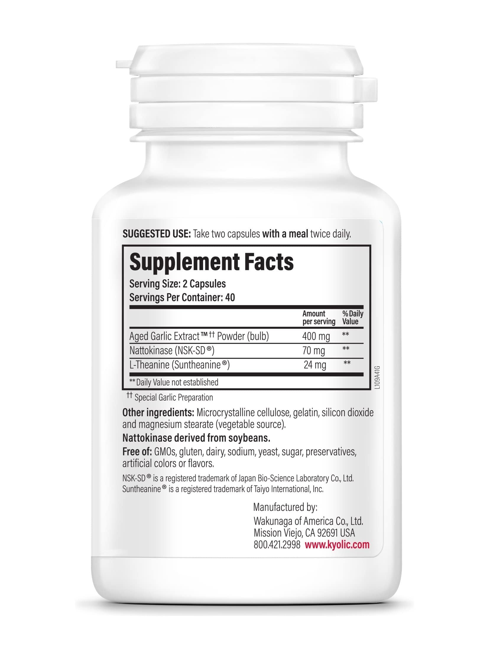 Close-up of Kyolic Formula 109 capsules for easy, odor-free daily use