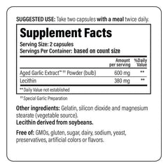 Kyolic lecithin and aged garlic extract on label showing heart support blend