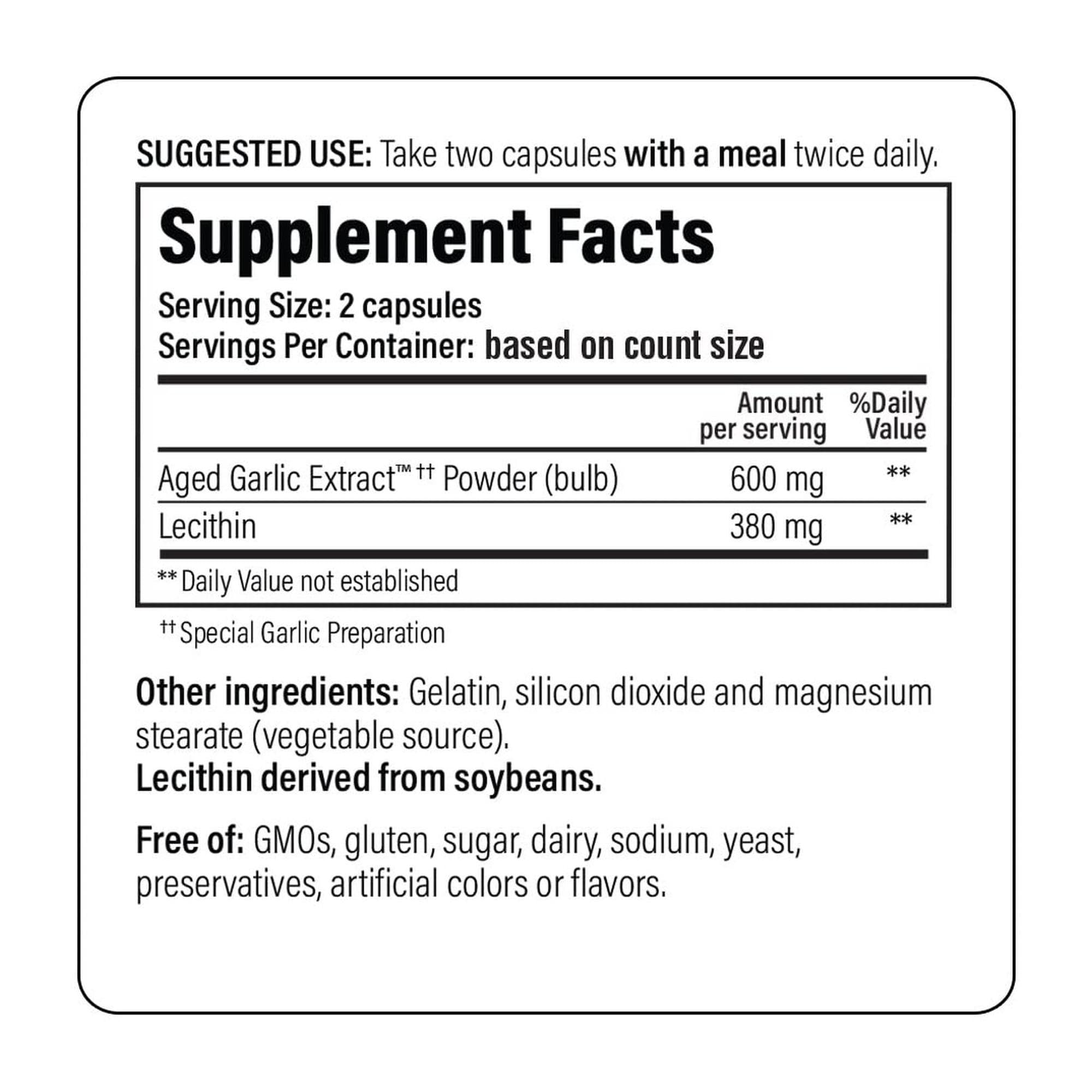 Kyolic Odorless Aged Garlic Extract image highlighting odor-free, stomach-friendly use.