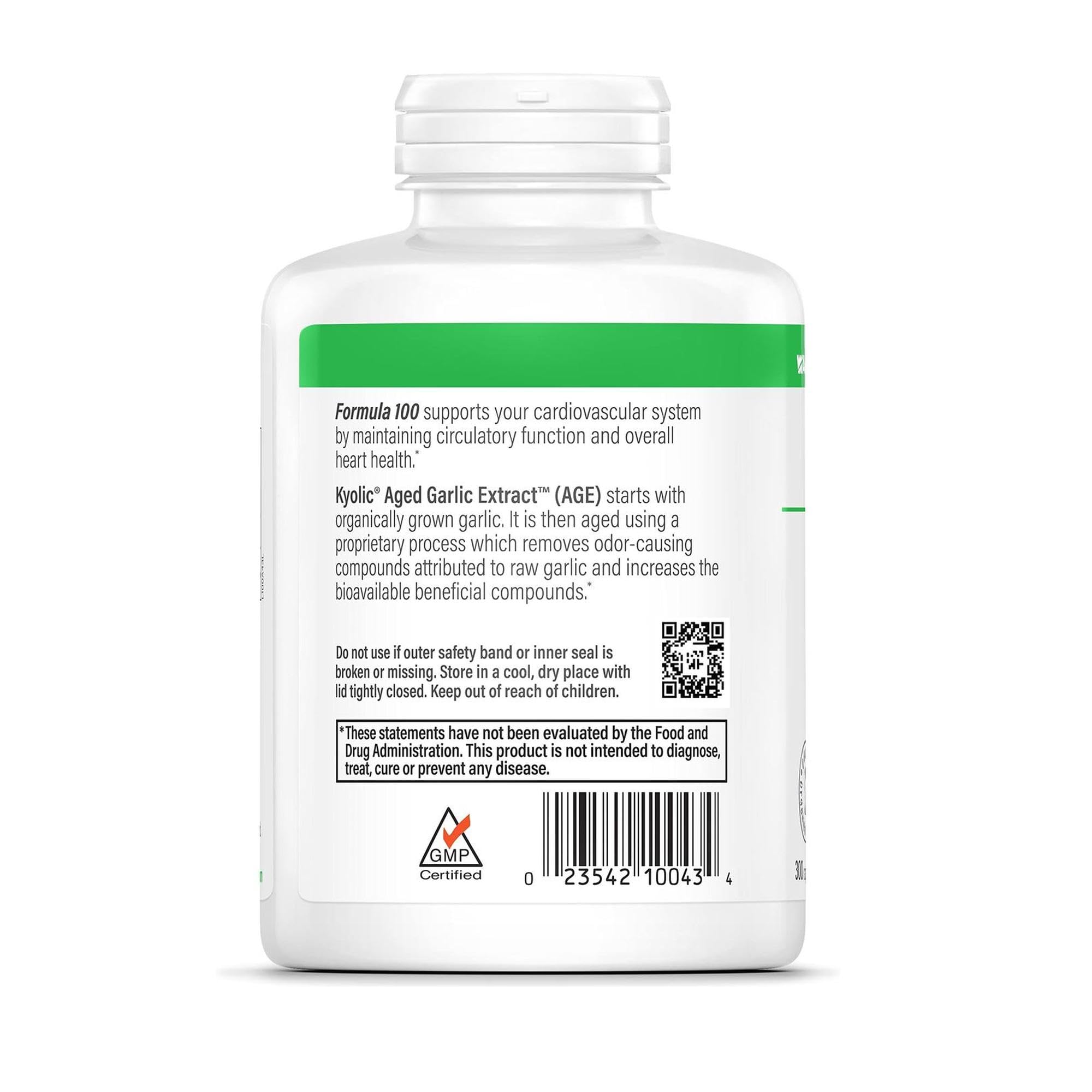Organic garlic source and packaging from Kyolic emphasizing non-GMO origins.