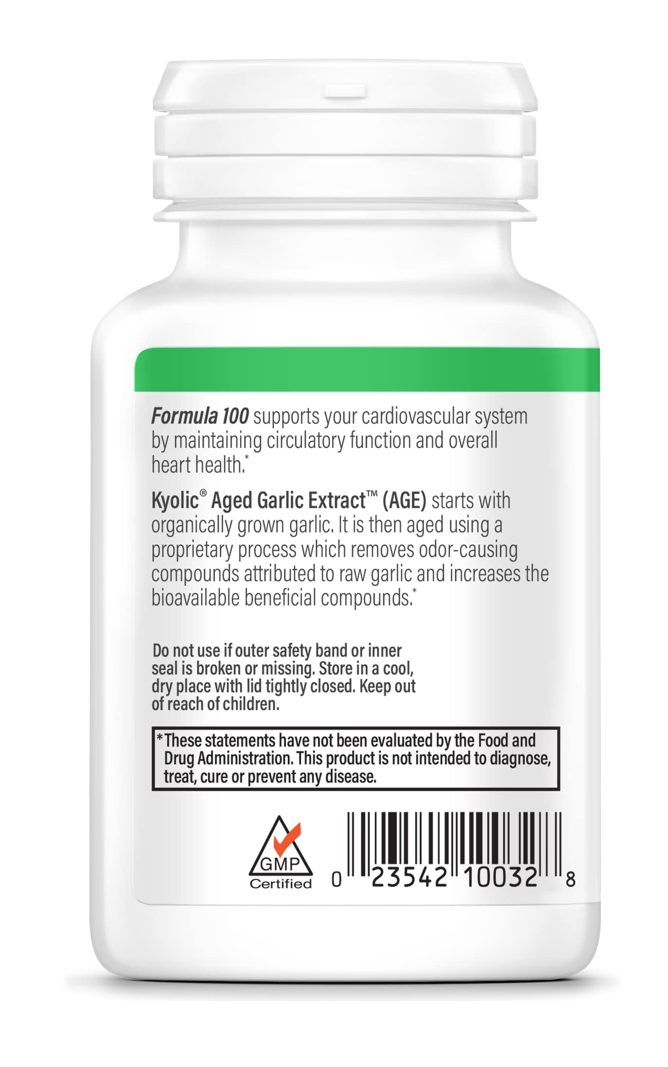 Kyolic organically grown garlic source bottle emphasizing organic origins for wellness.
