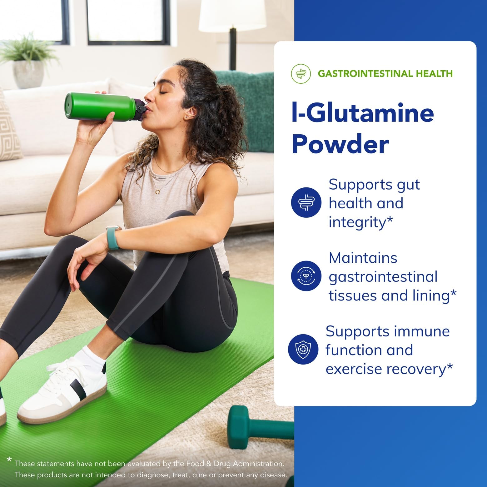 Glutamine powder dissolving in water shows a pure formula.