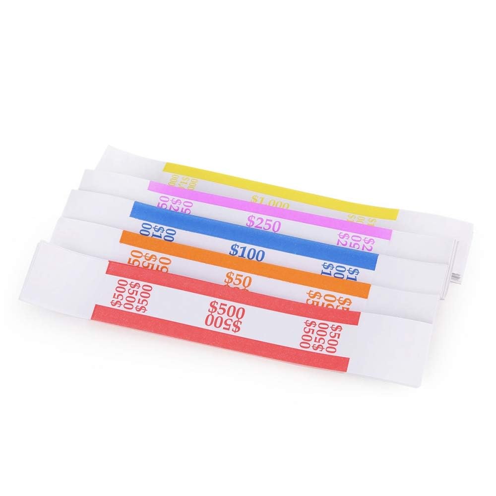 L LIKED currency band pack, self-sealing, keeps bundles tidy for quick counting.