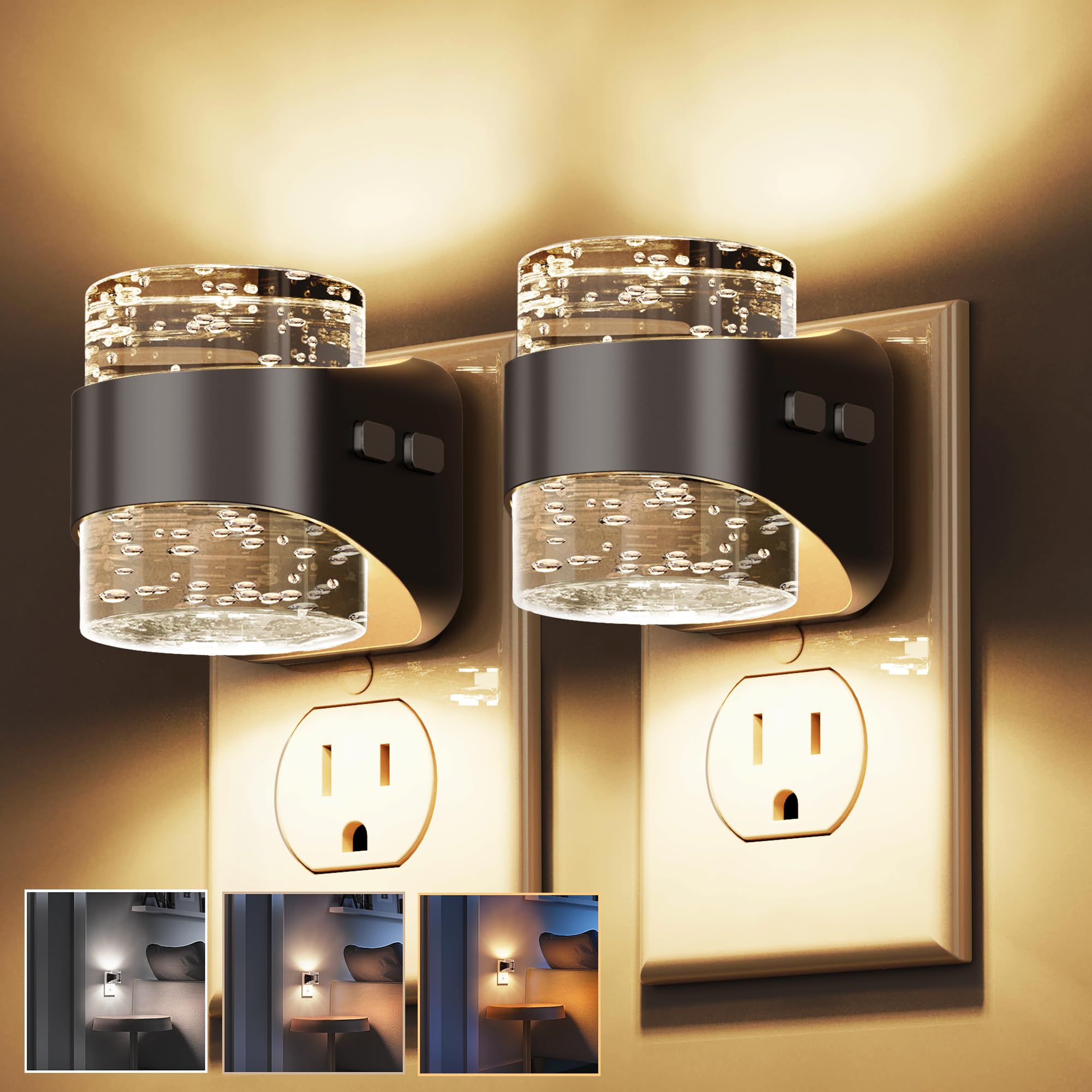 L LOHAS LED bubble night light wall plug 2-pack for gentle hallway illumination.
