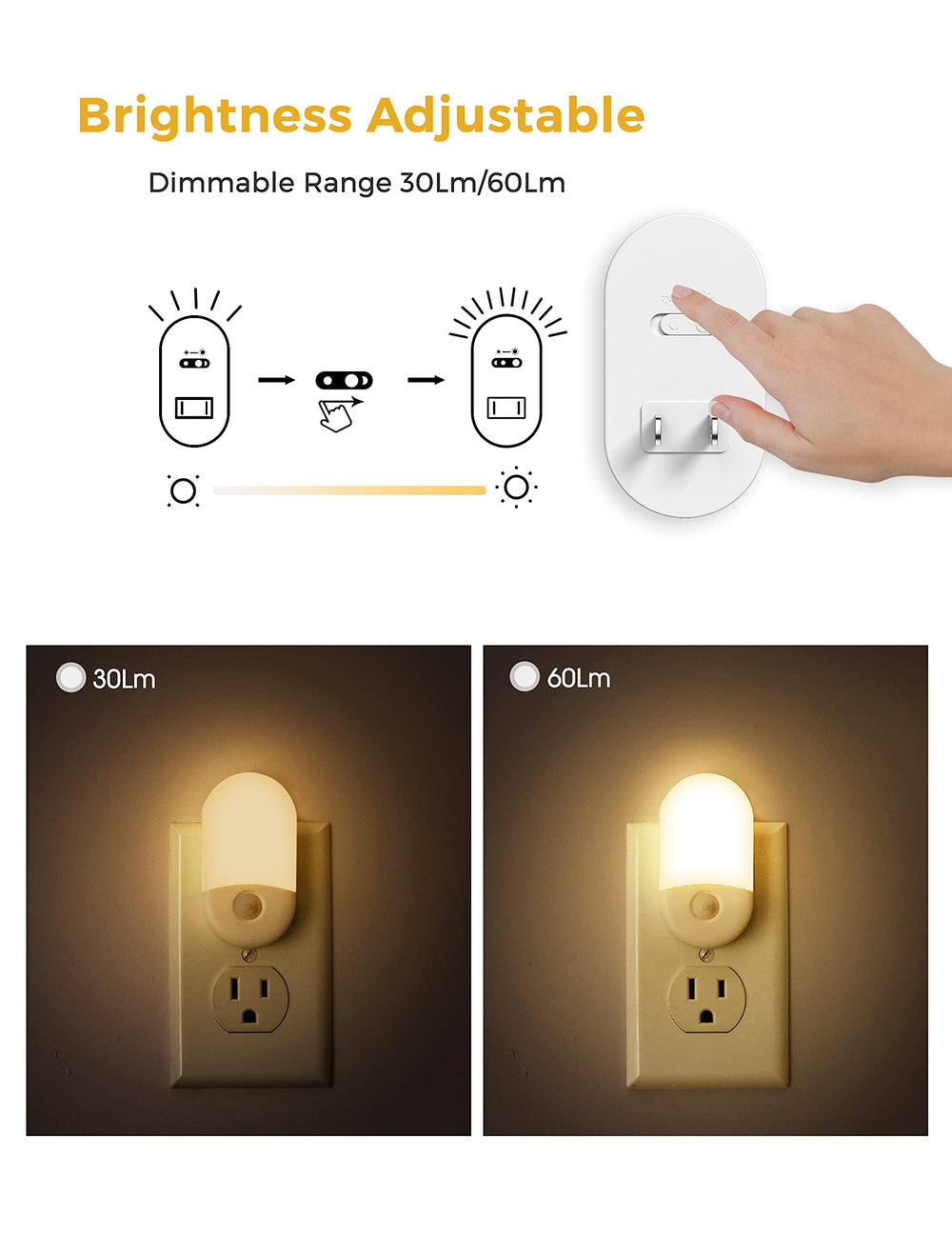 L LOHAS LED brightness slider showing adjustable 30-60 lm output