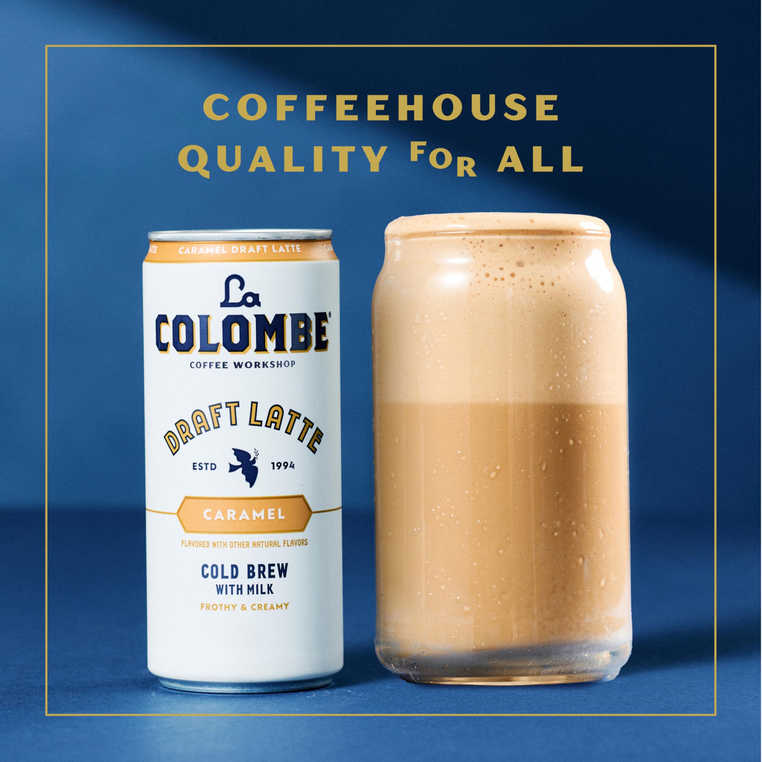 Café-inspired froth on La Colombe Caramel Draft Latte, ideal for quick vibes.
