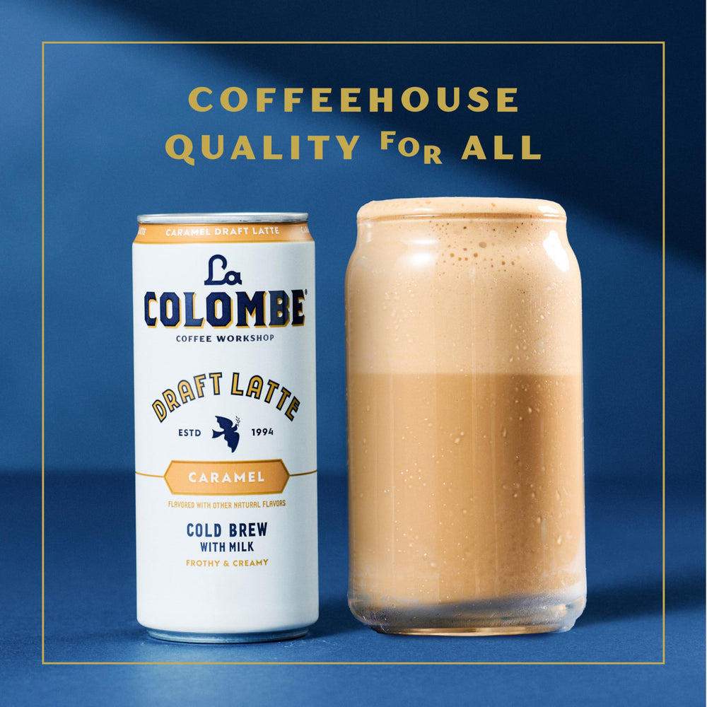 Café-inspired froth on La Colombe Caramel Draft Latte, ideal for quick vibes.