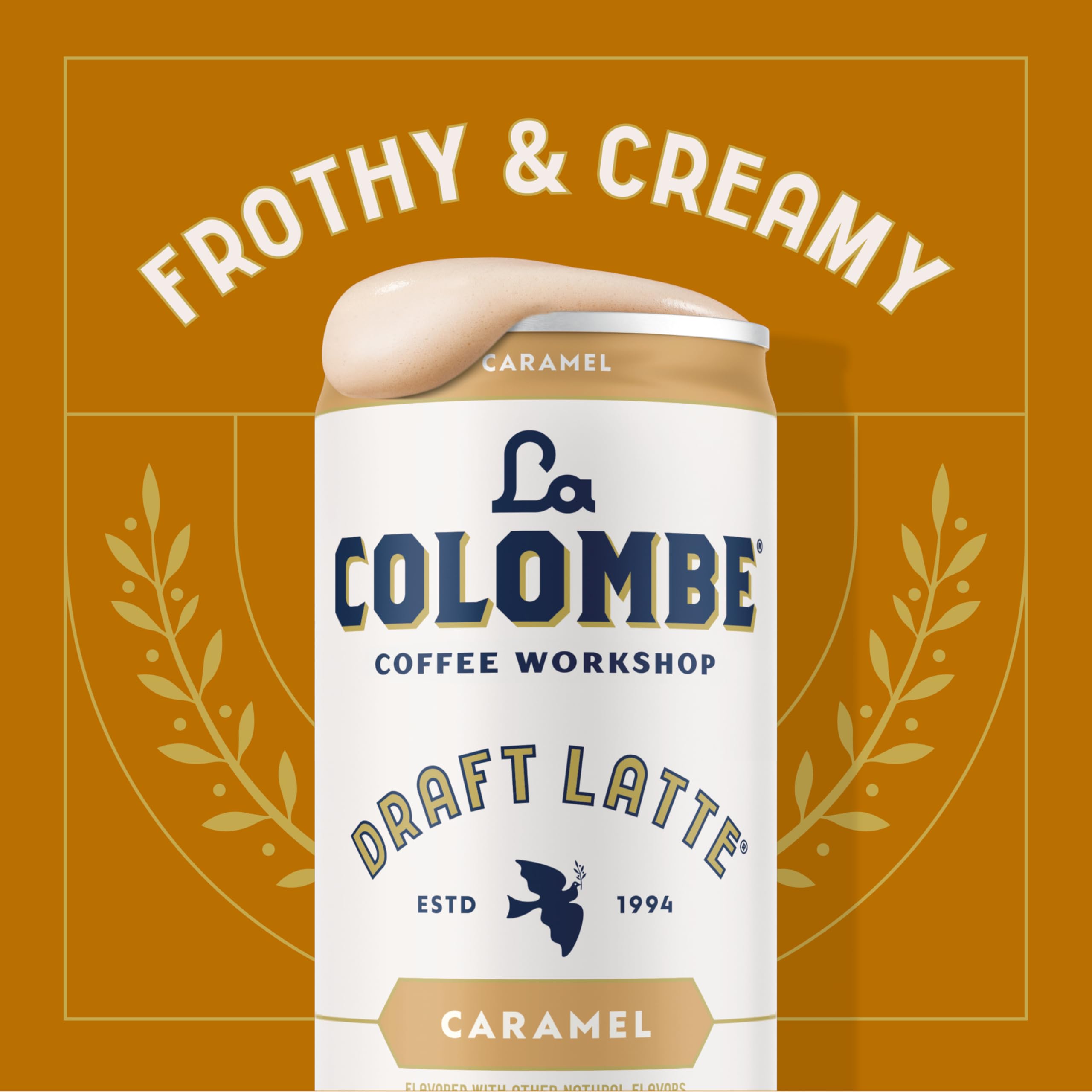 Cold-brew-rich La Colombe Caramel Draft Latte poured over ice for a refreshing sip.