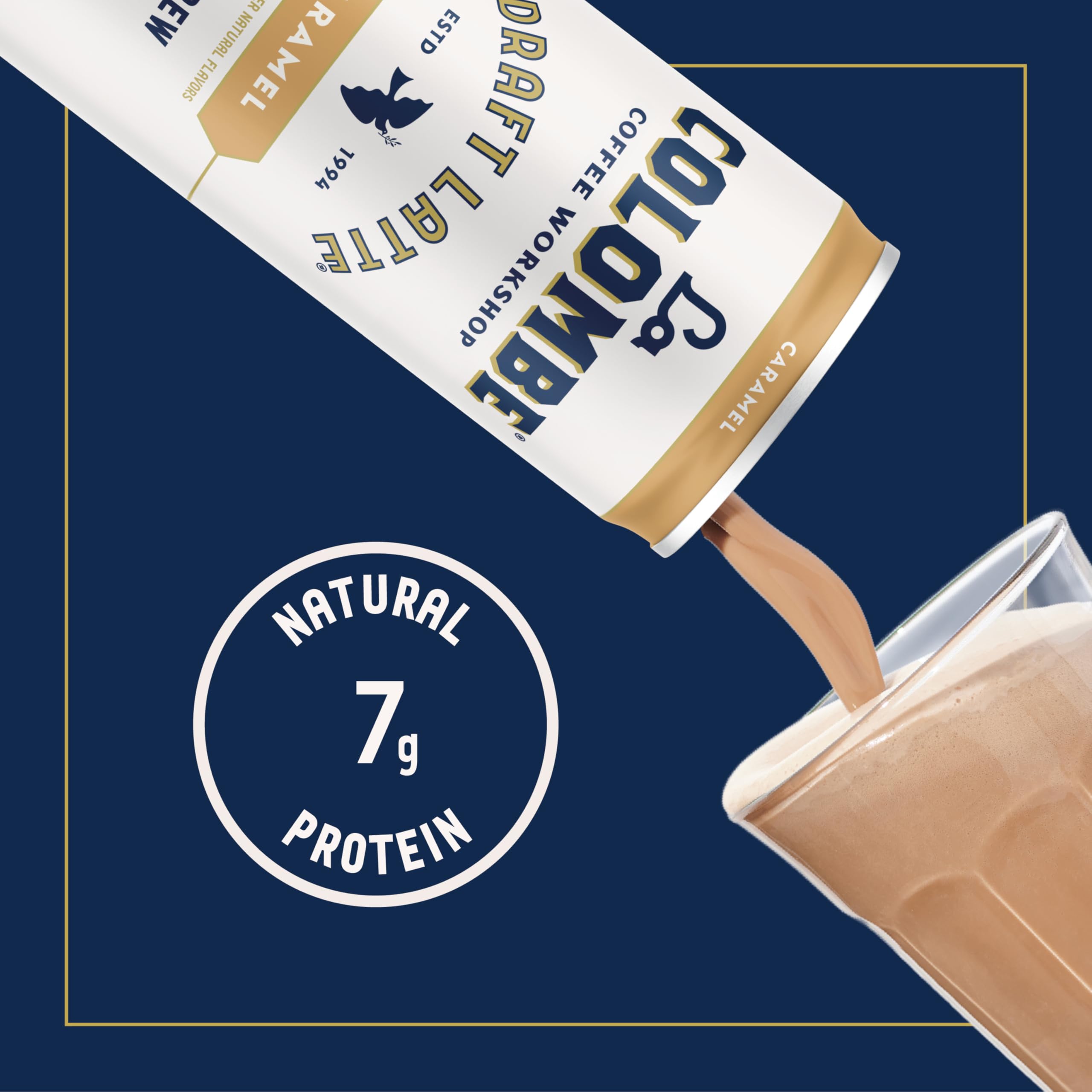 12-pack La Colombe Caramel Draft Latte on a countertop for convenient ready-to-drink
