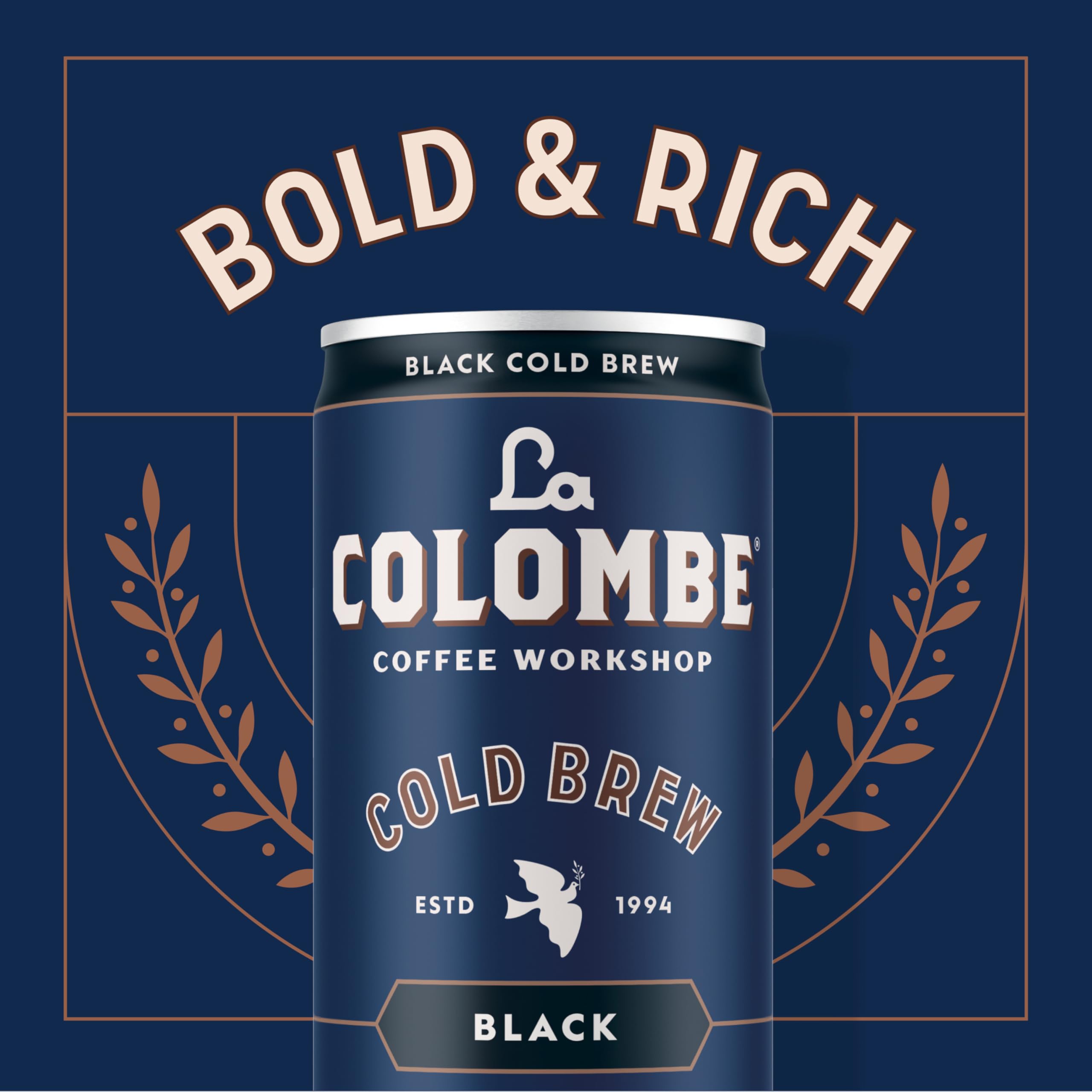 La Colombe Cold Brew Black can in hand signals portability.