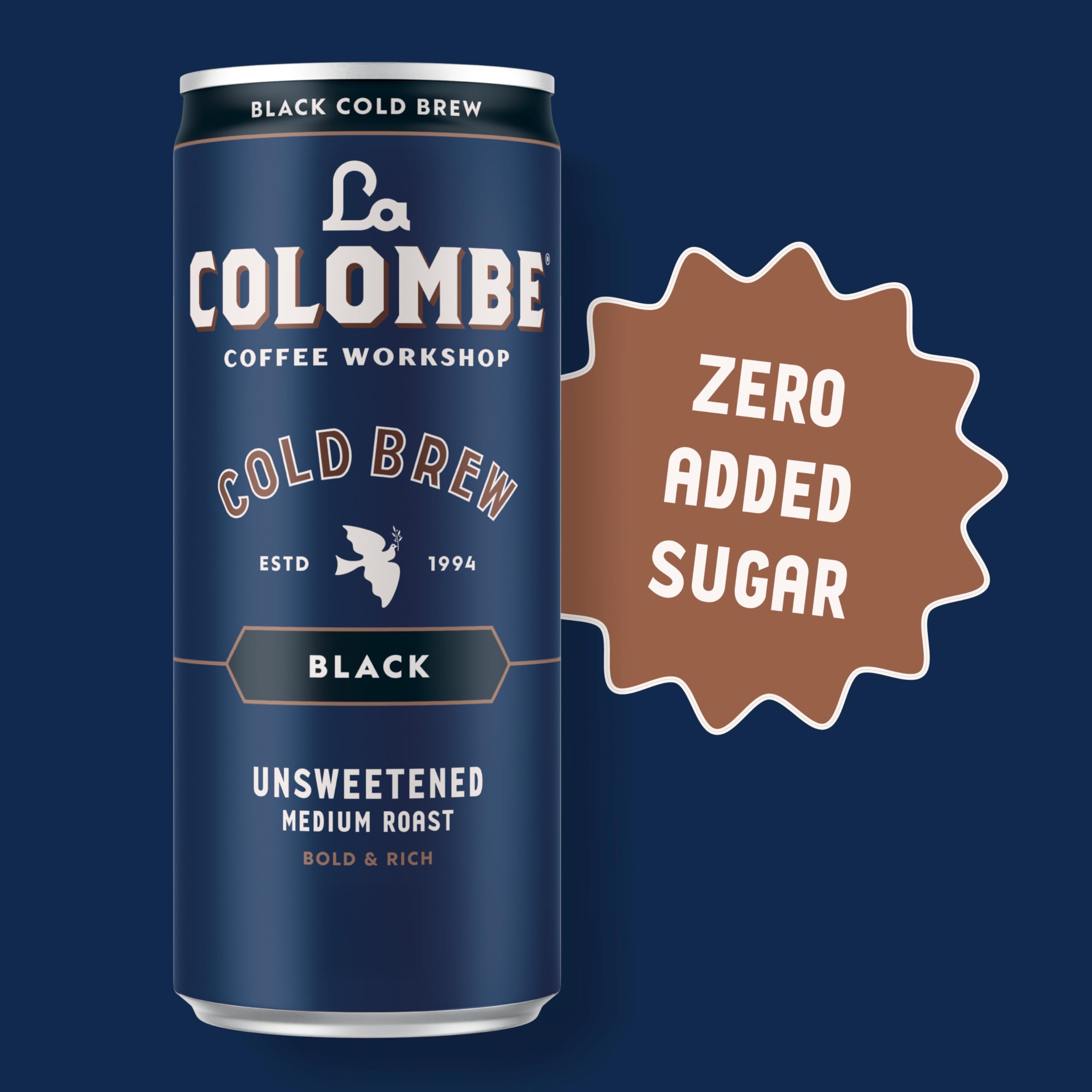La Colombe Cold Brew Black label closeup highlights specialty-grade beans.