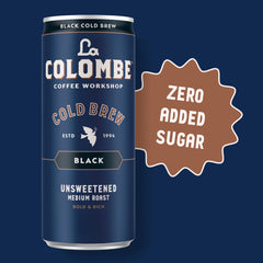 La Colombe Cold Brew Black label closeup highlights specialty-grade beans.
