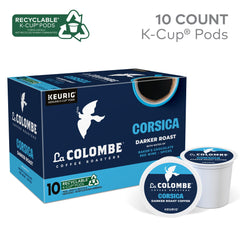 La Colombe Corsica K-Cup box with 10 pods for convenient daily brewing.