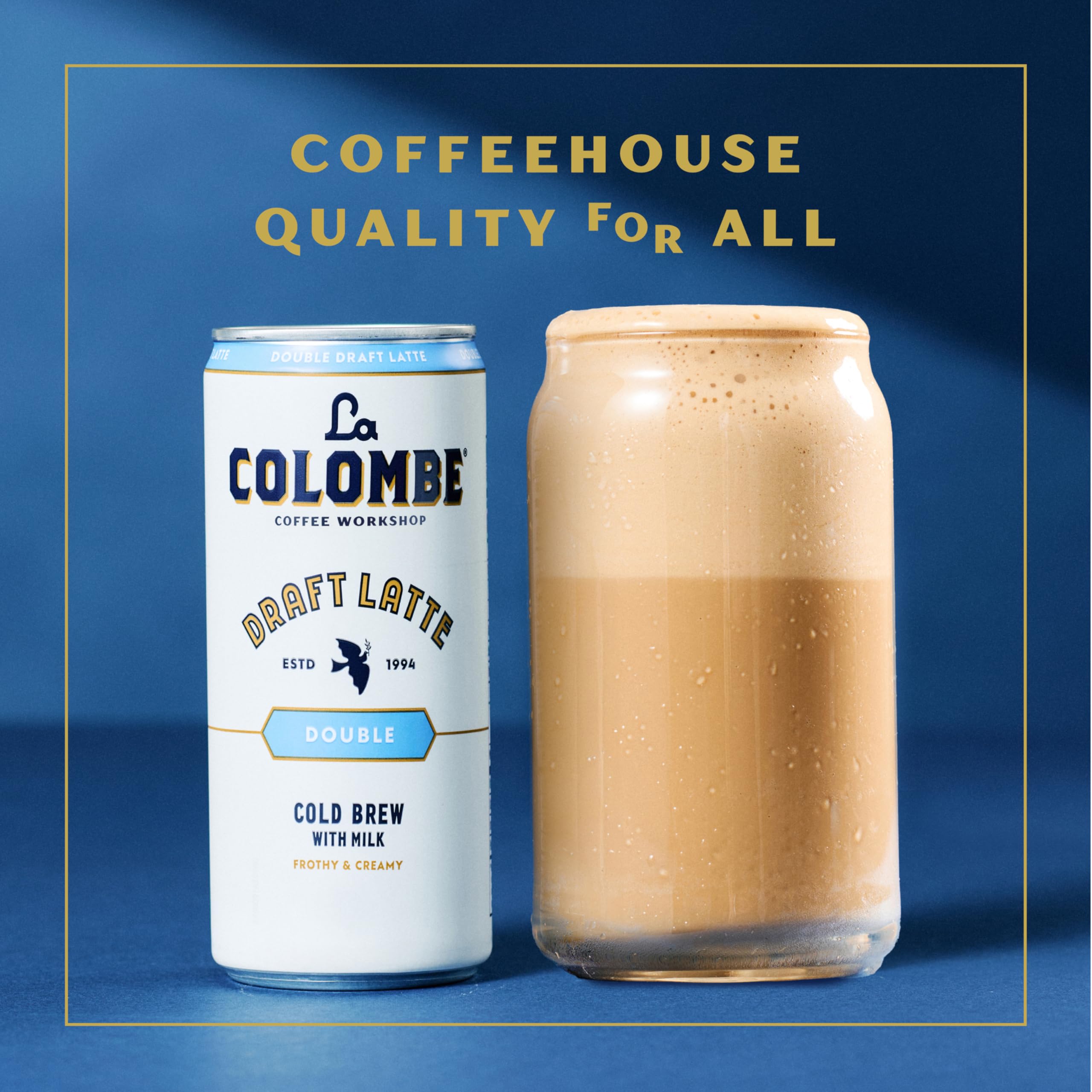 La Colombe Double Draft Latte in a glass shows smooth froth