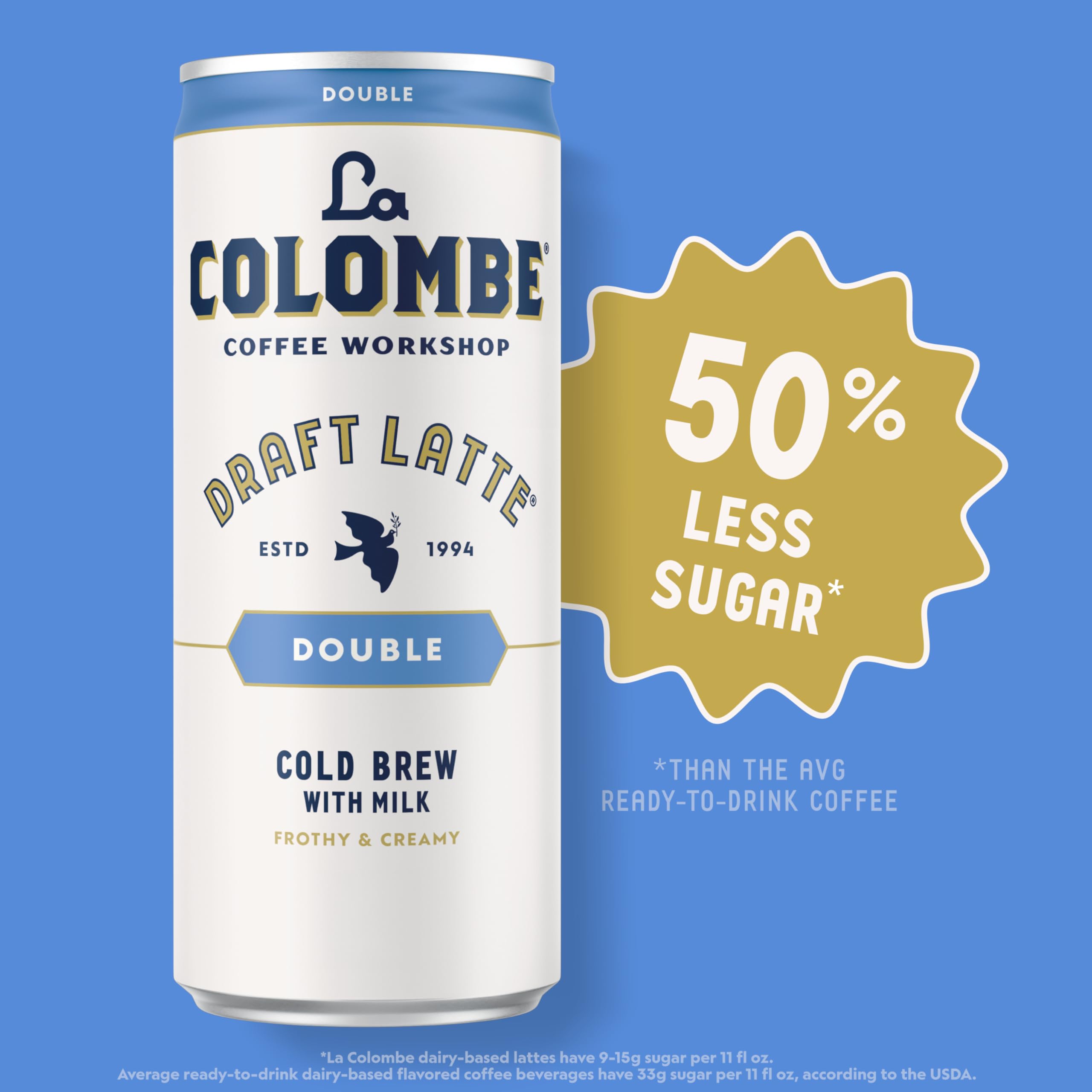La Colombe Double Draft Latte pack of 12 cans on display
